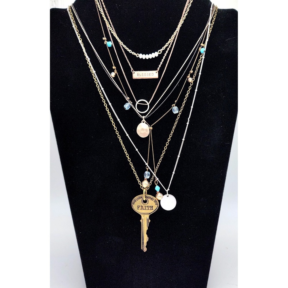 Vintage to Now Mixed Necklace Lot 7 Pc Faith Blessed Boho